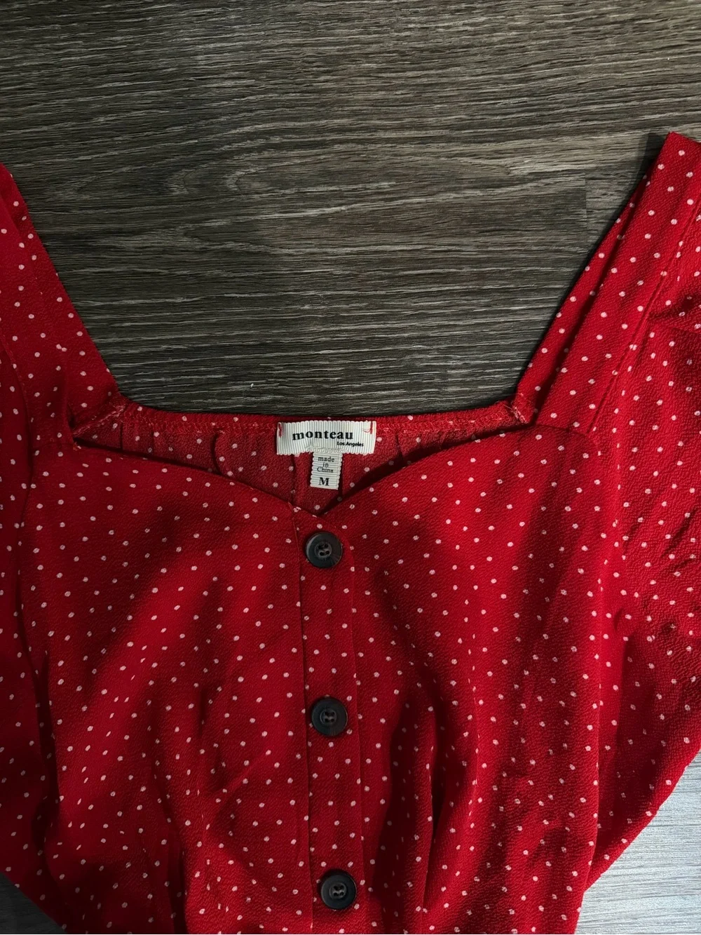 Monteau Red Polka Dot Puff-Sleeve Midi Dress Size M